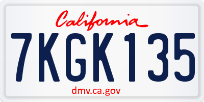 CA license plate 7KGK135