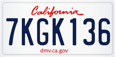 CA license plate 7KGK136