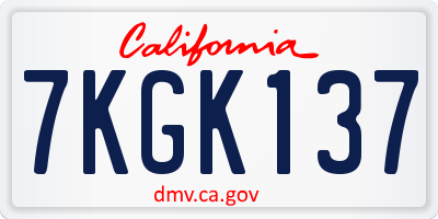 CA license plate 7KGK137