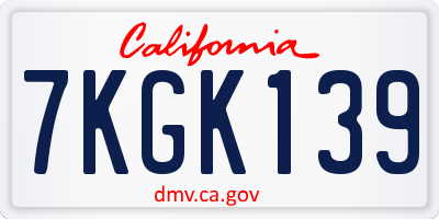 CA license plate 7KGK139