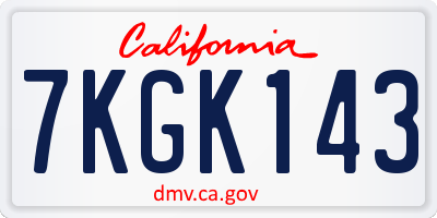 CA license plate 7KGK143