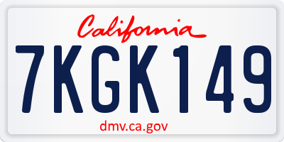 CA license plate 7KGK149