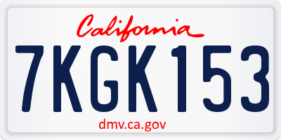 CA license plate 7KGK153