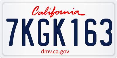 CA license plate 7KGK163