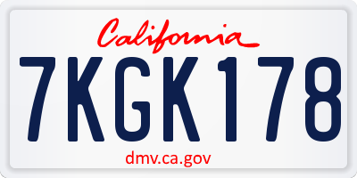 CA license plate 7KGK178