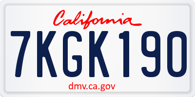 CA license plate 7KGK190
