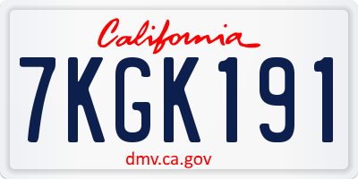 CA license plate 7KGK191