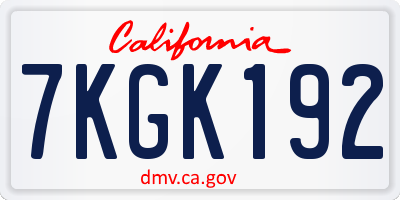 CA license plate 7KGK192