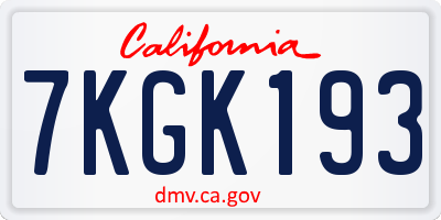 CA license plate 7KGK193