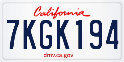 CA license plate 7KGK194
