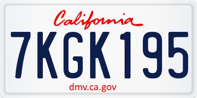 CA license plate 7KGK195