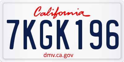 CA license plate 7KGK196
