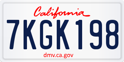 CA license plate 7KGK198