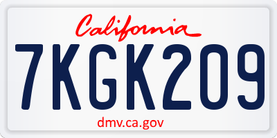 CA license plate 7KGK209