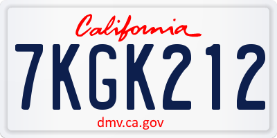 CA license plate 7KGK212