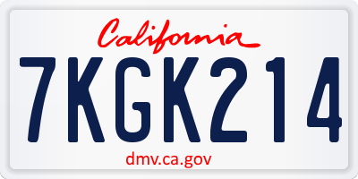 CA license plate 7KGK214