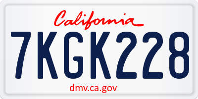 CA license plate 7KGK228