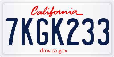 CA license plate 7KGK233