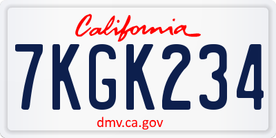 CA license plate 7KGK234
