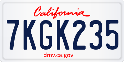 CA license plate 7KGK235