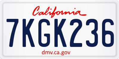CA license plate 7KGK236