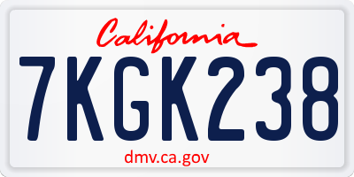 CA license plate 7KGK238