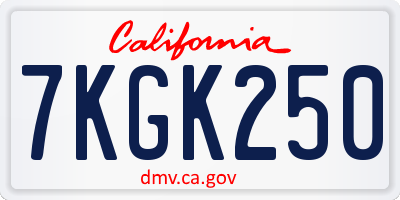 CA license plate 7KGK250