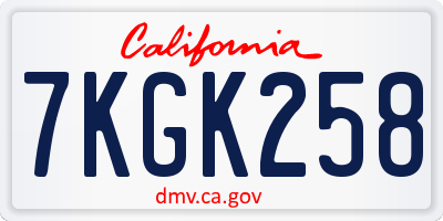 CA license plate 7KGK258