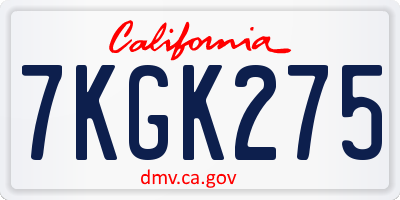 CA license plate 7KGK275