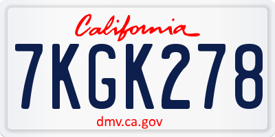 CA license plate 7KGK278