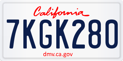 CA license plate 7KGK280