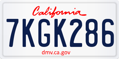 CA license plate 7KGK286