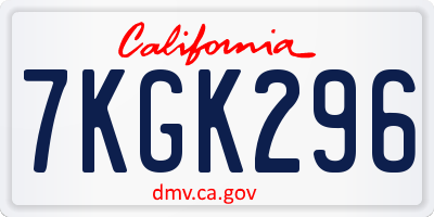 CA license plate 7KGK296