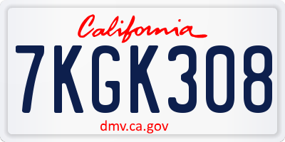 CA license plate 7KGK308