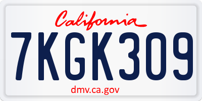 CA license plate 7KGK309