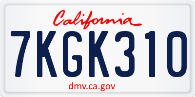 CA license plate 7KGK310
