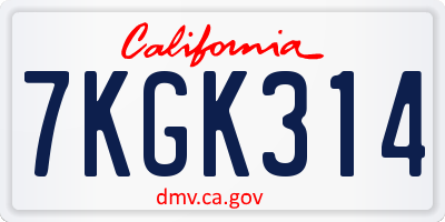 CA license plate 7KGK314