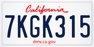CA license plate 7KGK315