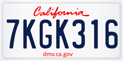 CA license plate 7KGK316