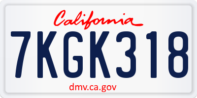 CA license plate 7KGK318