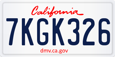 CA license plate 7KGK326