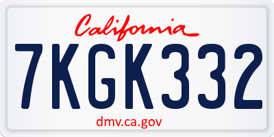 CA license plate 7KGK332