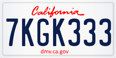 CA license plate 7KGK333