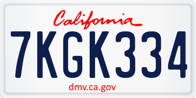 CA license plate 7KGK334