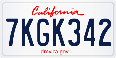 CA license plate 7KGK342