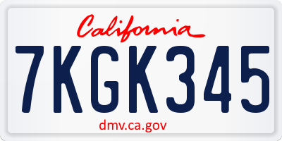 CA license plate 7KGK345