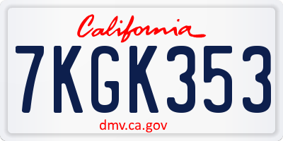 CA license plate 7KGK353