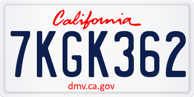 CA license plate 7KGK362