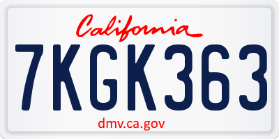CA license plate 7KGK363