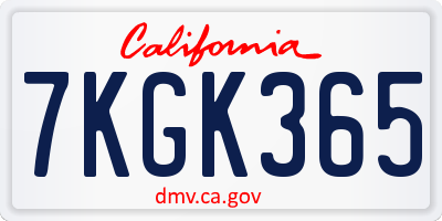 CA license plate 7KGK365
